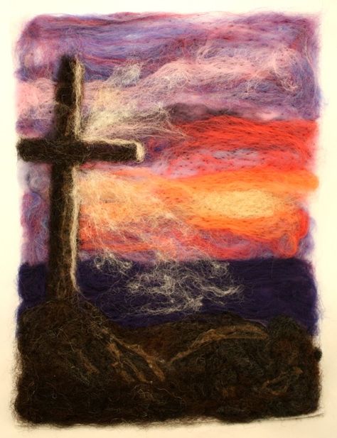 Old Rugged Cross Painting, Felting Landscapes, Bible Themes, Christian Camp, Wool Painting, Rugged Cross, Camp Crafts, Felting Ideas, Old Rugged Cross