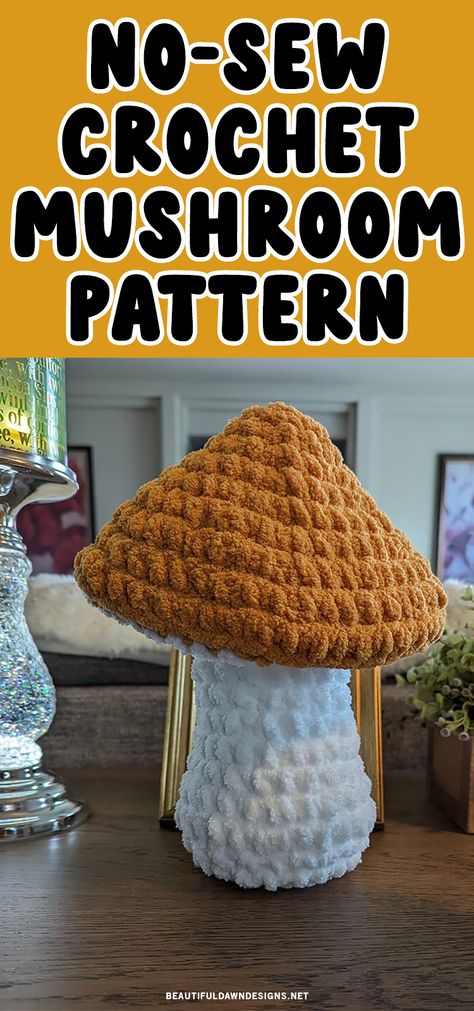 With this crochet mushroom plush pattern, you can add a touch of whimsy to any room in your house. And the best part? It's a no-sew pattern! That's right, with just a few simple crochet stitches, you'll have a cute and cozy addition to your home decor in no time. And if mushrooms aren't your thing, don't worry, there are plenty of other no-sew crochet patterns to choose from. Crochet Giant Mushroom Pattern Free, No Sew Mushroom Crochet, Small Mushroom Crochet Pattern, Mushroom Crochet Free Pattern, Crochet Mushroom Plush Pattern Free, Crochet Ideas Mushroom, Crochet Mushroom Decor, Crochet For Home Decor Ideas, Mushroom Pillow Crochet Pattern Free