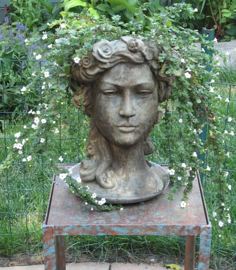 Concrete Head Planters, Ceramic Face Planters, Face Planters Flower Pots, Goddess Planter, Face Flower Pots, City Gardening, Bust Planter, Garden Urns, Face Planters