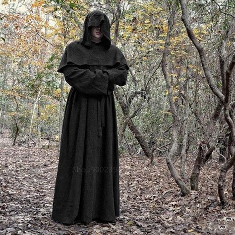 Priest Cassock, Priest Robes, Grim Reaper Costume, Reaper Costume, Belted Robe, Hooded Cloak, Costume Themes, Halloween Carnival, Carnival Party