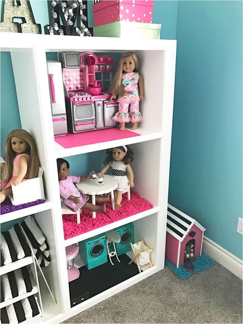 American Girl Doll House Plans Check more at https://bradshomefurnishings.com/american-girl-doll-house-plans/ American Girl Storage, Doll Organization, American Girl House, Doll Rooms, American Girl Doll Room, Large Dolls House, American Girl Dollhouse, Doll Storage, American Girl Doll House