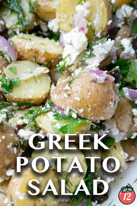 Greek Potato Salad | 12 Tomatoes Greek Potato Salad Recipe, Italian Potato Salad Recipe, Greek Potato Salad, Mediterranean Foods, Potato Salads, Greek Potatoes, Onion Relish, 12 Tomatoes, Greek Dishes