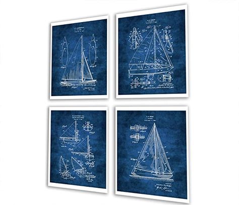 Amazon.com: Sailing Decor Gift Sailboat Blueprint Wall Art Set of 4 Unframed Prints: Posters & Prints Sailboat Blueprint, Sailing Decor, Nautical Furniture, Sailboat Decor, Wall Art Set Of 4, Sailing Gifts, Patent Art Prints, Sailboat Art, Blueprint Art