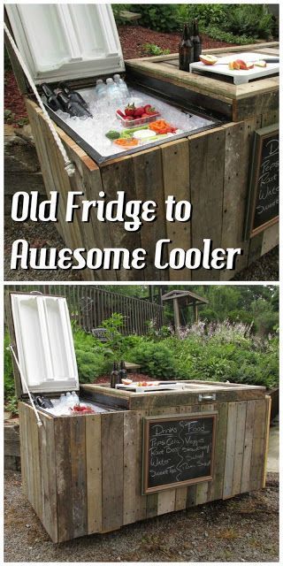 Old Fridge, Outdoor Cooler, The Whoot, Mini Fridge, Pallet Projects, Rustic Diy, Outdoor Projects, Pallet Furniture, Home Improvement Projects