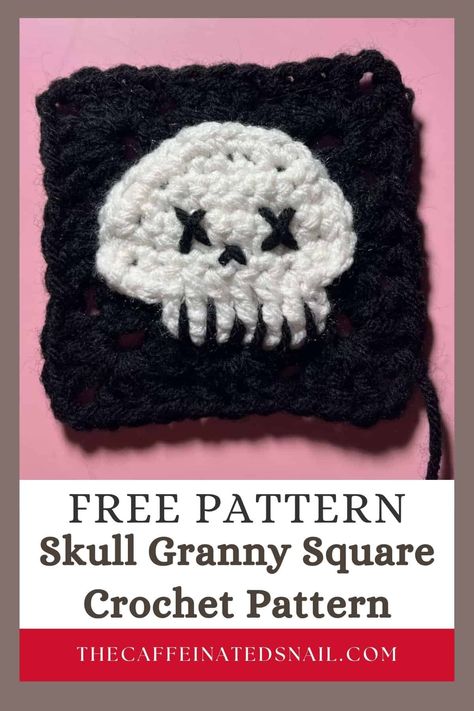 Made with a basic granny square and crochet skull applique, this Skull Granny Square Crochet Pattern is easy to master. Now you can decorate anything with these skull granny square crochet patterns. Crochet Skull Granny Square, Free Crochet Granny Square Patterns, Skull Granny Square, Big Yarn Blanket, Basic Granny Square, Skull Applique, Square Crochet Pattern, Big Yarn, Crochet Skull