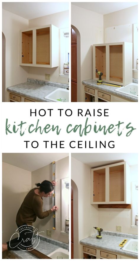 See how to raise kitchen cabinets to the ceiling and added a floating shelf underneath to maximize storage space in a small kitchen. Raise Kitchen Cabinets, Raising Kitchen Cabinets, Kitchen Cabinets To The Ceiling, Cabinets To The Ceiling, Cabinets To Ceiling, 1940s Kitchen, Maximize Storage, Plywood Cabinets, Diy Kitchen Remodel