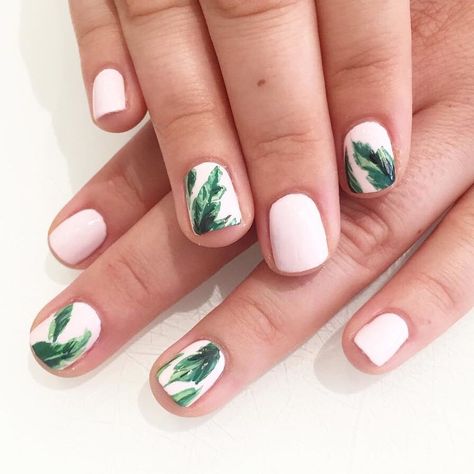 Short Nails: Palm Fronds. A white base color with palm leaf designs. Click through for 30 short nail ideas. #shortnails #shortnailideas #manicureideas #nailart IG: @oliveandjune Must Have Skin Care, Spring Pedicure, Subtle Nail Art, Beach Nail Art, Manicure Nail Designs, Summer Manicure, Subtle Nails, Pedicure Designs, New Nail Designs