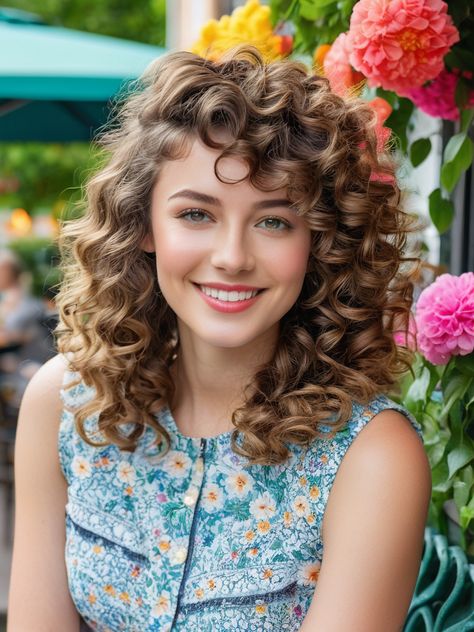 Curly Hairstyles with Bangs: The Perfect Summer Look Pretty Hairstyles For School, Curly Hairstyles With Bangs, Hairstyle For School, Big Smiles, Hair Down, Curly Hairstyles, Soft Natural, Half Up Half Down, Summer Look