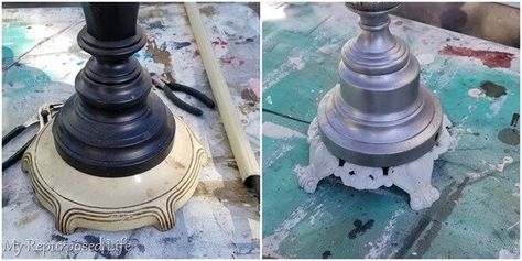 Upcycle Lamp, Metal Plant Stands, Cheap Lamps, Repurposed Lamp, Lamp Candle Holder, Lamp Makeover, Tall Lamps, Metal Plant Stand, Diy Plant Stand