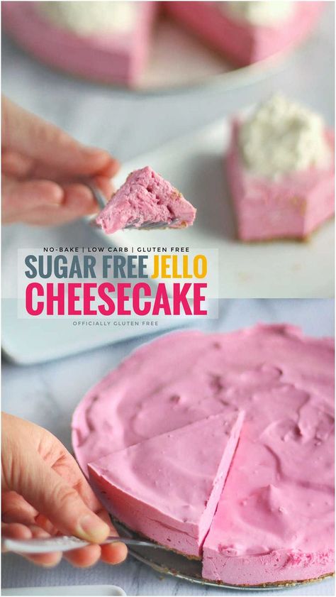 No-Bake Sugar Free Jello Cheesecake Sugar Free Deserts For Diabetics, Best Desserts For Diabetics, Sugar Free Jello Recipes, Sugar Free Jello Desserts, Easy Sugar Free Desserts For Diabetics, Jello Cheesecake, Dolce Poche Calorie, Splenda Recipes, Low Carb Cheesecake Recipe