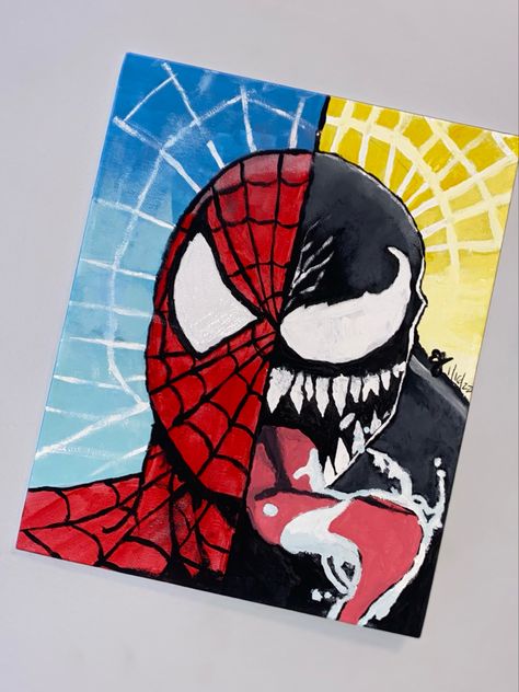 Spider Man Painting, Spider Man And Venom, Spiderman Canvas, Spiderman Painting, Spiderman Venom, Painting Stuff, Sketchbook Inspo, Small Canvas Paintings, Easy Canvas