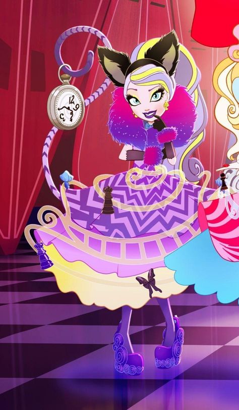 Ever After High Dolls Kitty Chesire, Kitty Cheshire Way To Wonderland, Ever After High Wonderland Outfits, Ever After High Way Too Wonderland, Kitty Cheshire Outfits, Cheshire Cat Ever After High, Kitty Ever After High, Cheshire Cat Fanart, Ever After High Kitty Cheshire