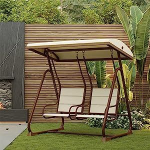 EAST OAK 2-Person Outdoor Patio Swing Chair with Adjustable Canopy, Porch Swing with Comfortable and Breathable Seats, Independent Swing Chairs for Garden, Balcony, Backyard, Chestnut Brown #PRIMEDAY #AMAZON #affilliate #amazonmusthaves #outsidefurniture #patiomusthaves Chairs For Garden, Chair With Canopy, Canopy Porch, Swing Chair Outdoor, Small Fountains, Patio Swing, Porch Furniture, Garden Swing, Patio Lounge Chairs