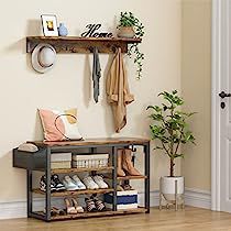 Coat Rack Shoe Bench, Shoe Bench Entryway, Industrial Bench, Entryway Hall Tree, Shoe Cubby, Coat And Shoe Rack, Tree Coat Rack, Entryway Coat Rack, Padded Bench