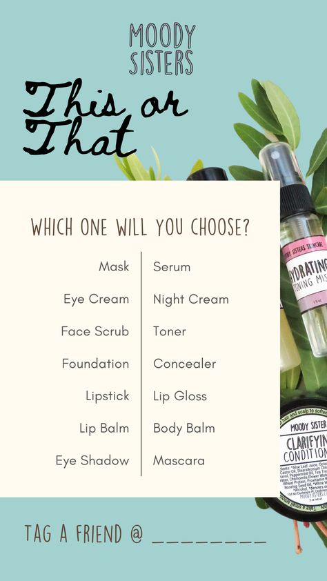 Which skincare product will you choose? Tell your friends or followers in this fun this or that game - skincare edition. Share on your instagram story. . . #moodysisters #moodyskincare #skincaregame #thisorthat #thisorthatgame #instagramstory #blueinstagramstory Instagram Story Ideas Beauty Products, This Or That Questions Skincare Edition, Makeup Quiz Instagram, Skincare Questions Instagram, Skincare Games Ideas, Skincare This Or That, Skincare Instagram Story Ideas, This Or That Skincare Edition, This Or That Makeup Edition