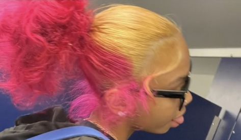 Blonde And Pink Dyed Hair, Blonde Brown And Pink Hair, Hair Color Blonde And Pink, Blonde Hair With Skunk Stripe, Dyed Hair Pink And Blonde, Pink And Brown Hair Dye, Brown And Pink Skunk Stripe Hair, Brown And Pink Dyed Hair, Honey Blonde And Red Hair On Black Women