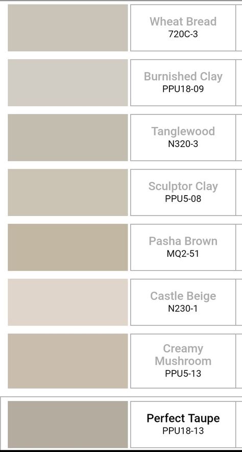 Behr Pewter Paint Color, Nuetral Pallete Paint For Kitchen, Sculptur Clay Paint Behr, Behr Dark Beige Paint Colors, Behr Grey Brown Paint Colors, Behr Light Tan Paint Colors, Small Kitchen Neutral Colors, Light Truffle Behr Paint, Creamy Coffee Paint Colors