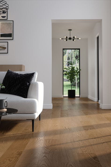 Yxenhult is a matt-lacquered hardened wood floor that adds warmth and a sense of luxury to a space. The deep Terra Brown shade adds character and the Blend grading, which includes some colour variations, brings out subtle grains. Made from FSC-certified European oak, this class 33 product is extremely durable and ideal for heavy-traffic spaces like hotels, shops, offices and cafés – or the entrance of your home. Walnut Floor Interior Design, Walnut Floors, Brown Shade, Durable Flooring, Brown Shades, Wide Plank, The Deep, Wood Floors, Entrance