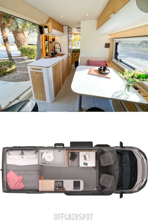 Awesome Van Conversion by BeMyVan Van Conversion Storage Ideas, Van Life Floor Plans, Mercedes Van Conversion, Small Van Conversion Ideas Layout Floor Plans, Van Conversion Ideas Layout Floor Plans, Van Conversion Office, Van Living Interior, Van Life Layout, Simple Van Conversion