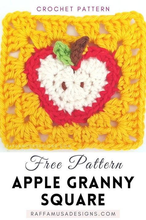 a picture of an apple granny square crocheted in cotton yarn Apple Granny Square, Crochet Vibes, Cabinets Modern Kitchen, Kitchen Cabinets Modern, Crochet Appliqué, Crochet Apple, Modern Kitchen Decor, Modern Kitchen Ideas, Temperature Blanket