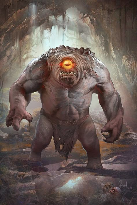 3 Cyclope ( vous gagnez +15 de chance sur vos fouilles de ressources.) Troll Fantasy Art, Dark Creatures, Heroic Fantasy, Dnd Monsters, Cool Monsters, Fantasy Beasts, 다크 판타지, Monster Concept Art, Killer Whale