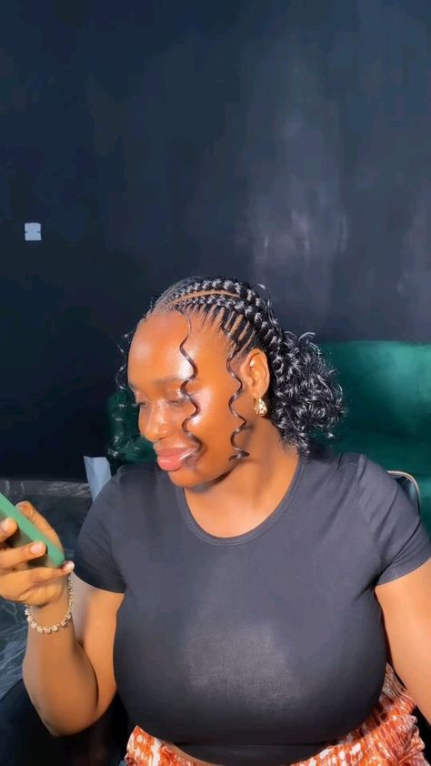 #stitchbraid #dutchbraidtutorial #cornrowstyles #cornrowshairstyles Braids On Bobs Short Hair, Crown Rows Braids Black Women, 2 Cornrow Braids With Curls, Stitches Hairstyle, Stitches Braids For Black Women, Short Weaving Hairstyles, Four Cornrows Braids For Black Women, Simply Braids For Black Hair, 4 Dutch Braids Hairstyles