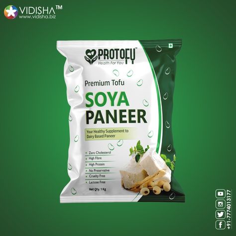 Tofu soya paneer packaging Design by VIDISHA #graphicdesign #branding #protofy #packagingdesign #tofu #paneerpackaging #pouchdesign #labeldesign #foodpackaging #agriculture #productdesign #productpackaging To get your design call +91 77740 13177 Paneer Packaging Design, Tofu Packaging Design, Healthy Supplements, Product Packaging Design, Lactose Free, High Fiber, Graphic Design Ideas, Food Packaging, Paneer