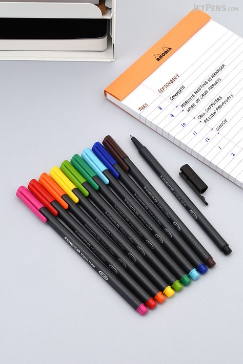 Staedtler Triplus Rollerballs have comfortable triangular barrels and can be left uncapped for several days without drying out! Kookv Fanart, Stationery Obsession, Stationary Store, Study Stationery, New Pen, Creative Lettering, Best Pens, Jet Pens, Diy Journal