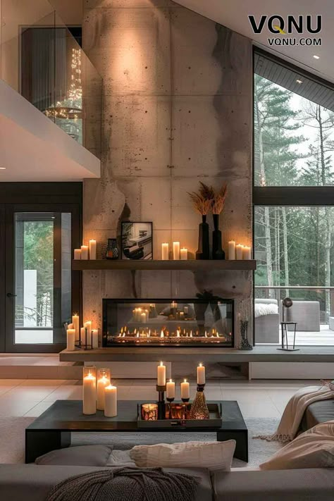 Light Industrial Living Room, Fireplace Chairs Layout, Fire Places Ideas Living Room Rustic, Modern Industrial Interior Design Living Room, Chimney Decor Living Room, Living Room Fireplace Ideas With Tv, Cafe Fireplace, Industrial Fireplace Ideas, Cozy Fireplace Aesthetic