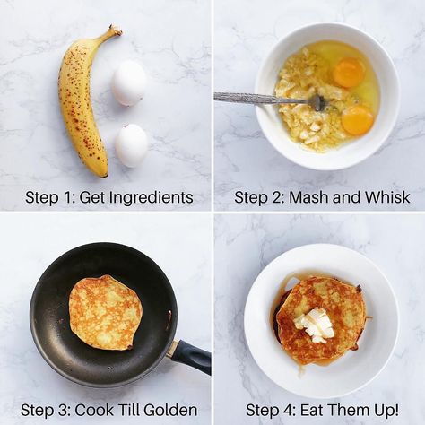 Daily Nutrition Facts✏️ on Instagram: “Easy-Peasy 3-Ingredient Recipes!👩🏻‍🍳 *Swipe to see all five recipes + below for details☺️xx ⠀ ⠀ 🥞2 Ingredient PANCAKES🍌 1 ripe banana + 2…” 2 Ingredient Pancakes, Cookies Banane, 3 Ingredient Pancakes, 3 Ingredient Recipes, 2 Ingredient, Banana Pancakes, Diet Keto, 2 Eggs, Ripe Banana