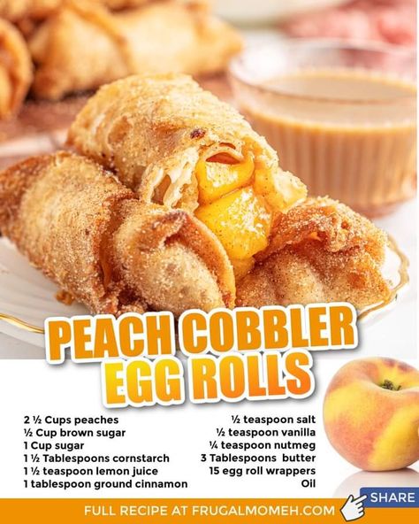 Egg Rolls Dessert, Dessert Egg Rolls, Egg Roll Wrapper Recipes, Trifles Desserts, Peach Cobbler Egg Rolls, Peach Cobbler Pound Cake, Crescent Rolls Recipes, Rolls Dessert, Holiday Pies Recipes