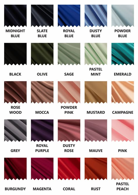 ✨ Infinity Bridesmaid Dress Swatches.  NO RETURNS/EXCHANGES Colour Combinations For Weddings, Bridesmaid Dresses Fabric Types, Shades Of Colors Colour Palettes, Bridesmaid Dress Colors 2024, Bridesmaid Dress Colours, Fabric Color Palette, Bridesmaid Colours, Bridesmaid Color Palette, Infinity Bridesmaid Dress