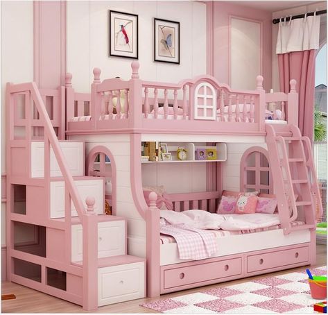 Bed For Girls Room, Princess Bedrooms, Kids Bed Design, Rumah Minecraft Sederhana, Cool Kids Bedrooms, Bunk Beds With Stairs, Bunk Bed Designs, Kids Bedroom Designs, Girl Bedroom Designs