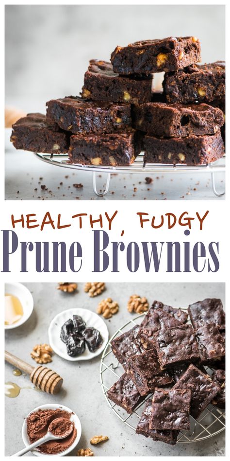 Healthy Chocolate Brownies: Prunes lend a fudgy texture to these dense dark chocolate brownies besides making these brownies uber healthy. Prune Brownies, Prunes Dessert, Healthy Chocolate Brownies, Prune Recipes, Dried Prunes, Lemon Brownies, Dark Chocolate Brownies, The Recipe Critic, Recipe Critic