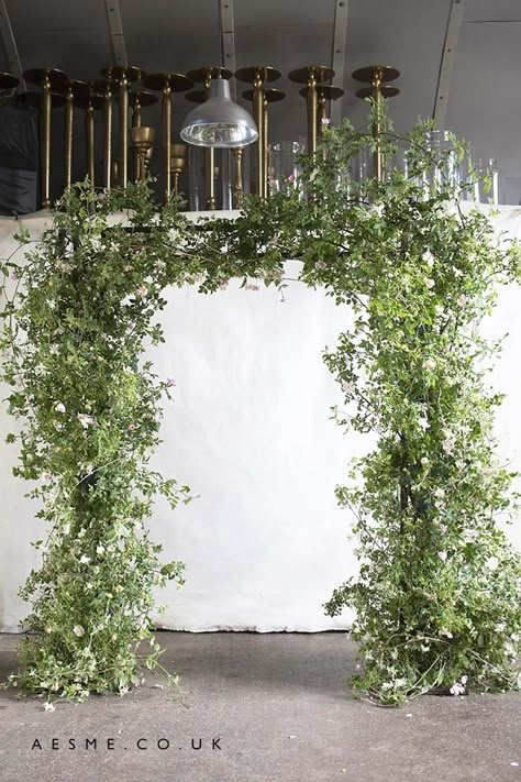 Archway Wedding Decor, Aesme Weddings, Smilax Arch, Wedding Aisle Flowers On Ground, Chuppah Florals, Greenery Arch Wedding, Dark Green And White Wedding, Green Arch Wedding, Things To Do For Wedding