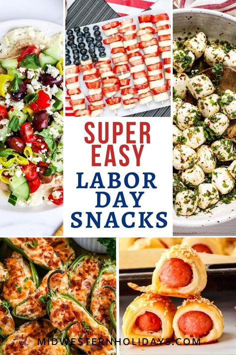 Snack your way through the holiday weekend with these delicious and easy Labor Day snacks, goodies, nibbles, and bites. Here you'll find Labor Day party snack ideas like candied nuts, mini hot dogs, salsas, dips, meatballs, pinwheels, and so much more. Labor Day Snack Ideas, Labor Day Appetizer Ideas, Easy Labor Day Recipes, Labor Day Snacks, Labor Day Appetizers, Labor Day Party Ideas, Hot Dog Appetizers, Red Lobster Biscuit Mix, Labor Day Recipes