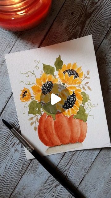 Patricia | Art & Photography on Instagram: "NEW Sunflower Pumpkin Watercolor Tutorial Come paint with me! Link in bio 🌻🧡 #sunflowers #pumpkins #arttutorial #paintingtutorial #paintingprocess" Pumpkin And Sunflower Painting, Pumpkin Watercolor Painting, Sunflower Tutorial, Sunflower Watercolor Painting, Pumpkin Watercolor, Sunflower Watercolor, Sunflower Pumpkin, Paint With Me, Water Paint