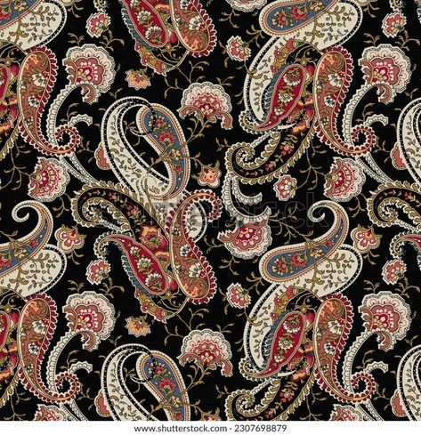 Paisley Pattern Print Background Seamless Allover Stock Illustration 2307698879 | Shutterstock Flower Pattern Design Prints, Paisley Background, Indigo Design, Paisley Flower, Pattern Design Inspiration, Print Background, Textile Prints Design, Paisley Art, Textile Print