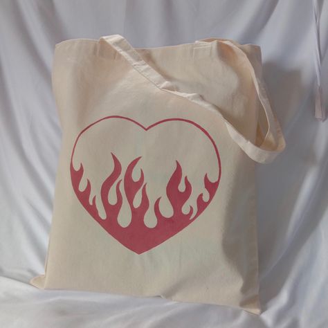 Flame Heart, Painted Tote Bag, Handpainted Tote Bags, Christian Accessories, Heart Tote Bag, Tods Bag, Gak Ada, Painted Tote, Shopee Malaysia