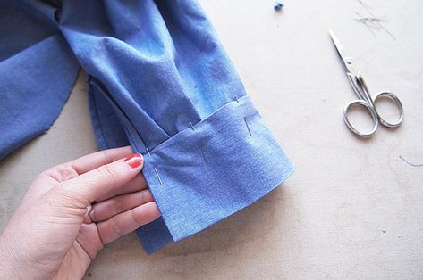 Here's a short tutorial on how you can add a cuff to a sleeve. https://sewing.com/diy-sleeve-cuff/ Shirt Cuff Pattern, Make A Shirt, Sewing Men, Cuff Pattern, Sewing Sleeves, Sewing Creations, Girls Clothes Patterns, Make Do And Mend, Sewing Projects For Kids