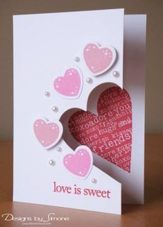 Sweet Love Card by Simone N - Cards and Paper Crafts at Splitcoaststampers Card With Hearts, Valentines Handmade, Valentines Day Cards Handmade, Diy Valentines Cards, Valentine Love Cards, Idee Cricut, Valentine Cards Handmade, Handmade Valentine, Valentine Cards