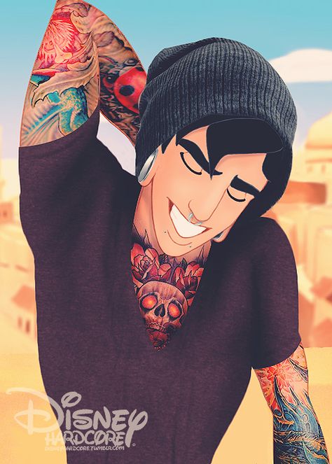 Sexy tatted up Aladdin Cartoon Character, Disney Characters, Tattoos, Disney