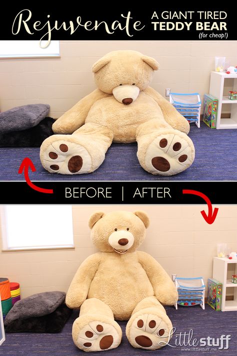 Jumbo Plush Teddy Bear Rejuvenation (Cheap Fix!) How To Display Teddy Bears, Huge Teddy Bear In Room, Big Teddy Bear In Bedroom, Costco Bear, Jumbo Teddy Bear, Huge Teddy Bears, Oversized Teddy Bear, Birthday Room, Large Teddy Bear