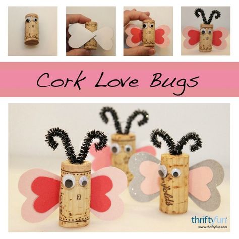 This is a guide about cork love bugs. Make some cute love bugs for Valentine's Day or just for fun using wine corks and a few inexpensive supplies. Valentines Day Crafts For Preschoolers, Candy Free Valentines, Diy Cork, Wine Cork Projects, Cork Projects, Bug Crafts, Valentine's Day Crafts For Kids, Cork Art, Preschool Valentines