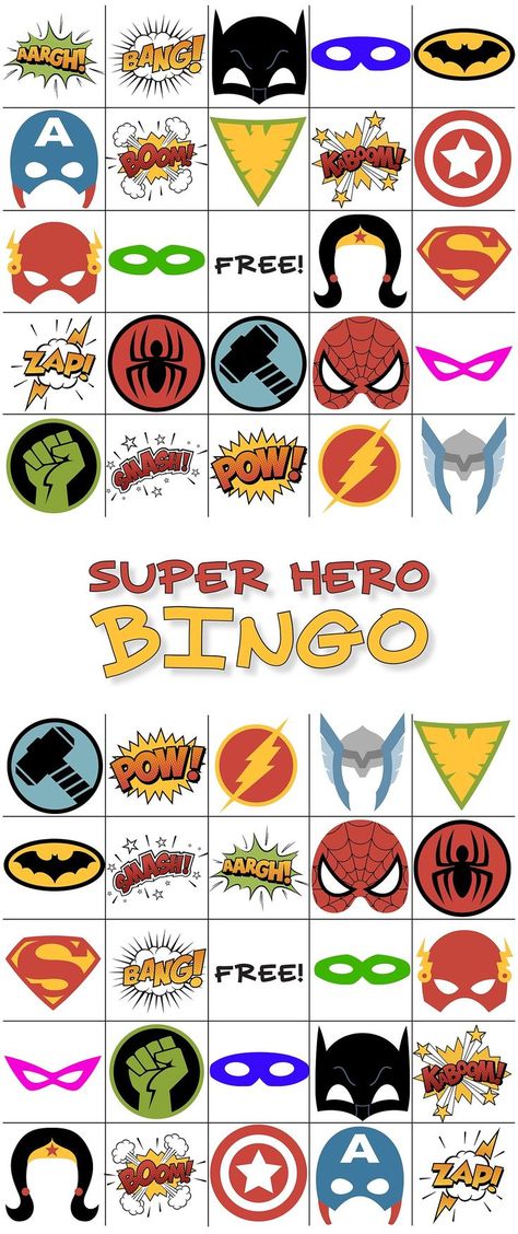 Superhero Bingo, Baby Shower Games For Men, Superhero Preschool, Superhero Party Printables, Baby Shower Games For Large Groups, Super Hero Day, Baby Shower Games Coed, Ideas For Baby Shower, Bingo Party