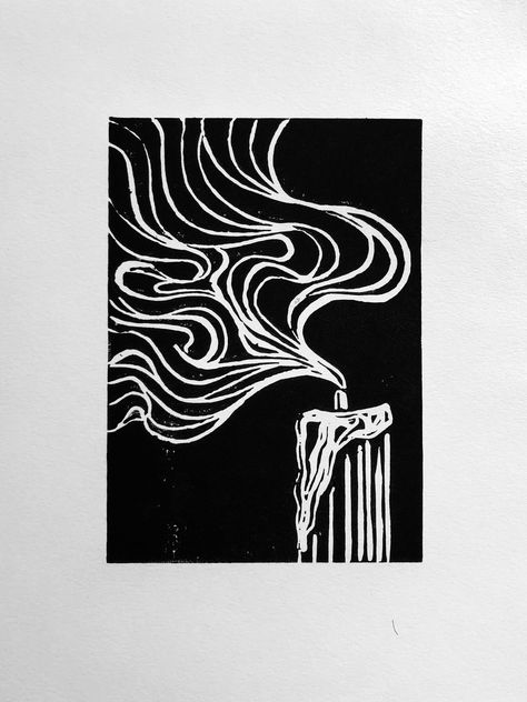 Spooky Lino Print, Candle Linocut, Linocut Prints Easy, Linocut Easy, Prints Linoleum, Lino Print Art, Lino Print Ideas Simple, Easy Linocut, Lino Art Ideas