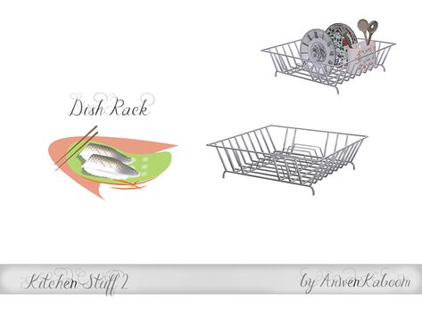 Kitchen Stuff 2 Dish Rack by ArwenKaboom Plate Racks In Kitchen, Kitchen Dish Drainers, Sims 4 Cc Clothes, Kitchen Dish Rack, Sims 4 Kitchen, Cc Furniture, Small Kitchen Tables, Sims 4 Clutter, Kitchen Clutter