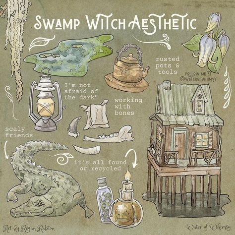 Water of Whimsy Art Shop on Instagram: “The Swamp Witch, or Bog Witch, is a notorious figure in folklore from around the world. Often perceived as one who has eschewed society,…” Swamp Witch Aesthetic, Witchy Wall Art, Swamp Witch, Whimsy Art, Magia Das Ervas, Wiccan Magic, Witch Stuff, Aesthetic Print, Postal Vintage