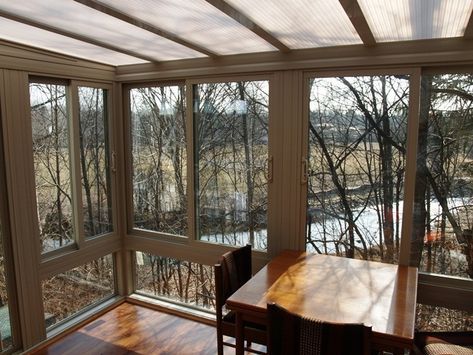 Clear Roof Screened In Porch, Screened In Porch With Clear Roof, Glass Roof Sunroom, Enclosed Glass Porch Ideas, Small Screened Porch, Clear Roof Panels, Deck Roof, Glass Porch, Polycarbonate Roof Panels