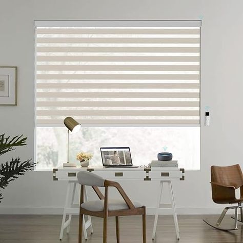 Amazon.com: ACMEART Motorized Zebra Shades with Remote,Dual Layer Roller Sheer Window Shades Blinds for Windows,Smart Banded Shades Works with Alexa for Home and Office,Custom Size,Light Filtering Pure White : Home & Kitchen Beige Roller Blinds, Zebra Shades, Select Blinds, Voile Panels, Zebra Blinds, Day Night Blinds, Night Blinds, Honey Oak, Roller Blind